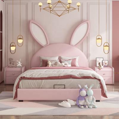 China Lovely Modern New Design Pink Princess Boy Girls Bed Double Rabbit Children Kids Bed Bedroom Furniture Set for sale