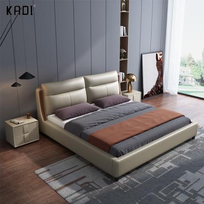 China (Others) Foshan Factory Adjustable Bedroom Furniture Set Modern Leather Bed Frame Solid Wood Frame for sale