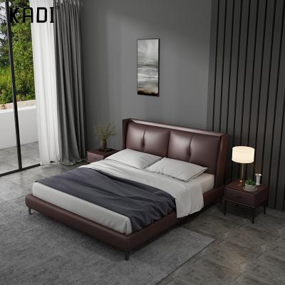 China 2020 Latest Design Leather Adjustable Storage Double Bed Luxury King Size Wooden Frame for sale