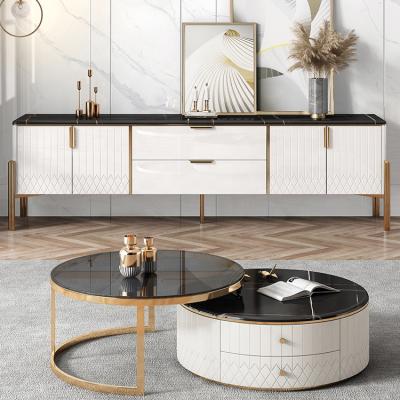 China Strong And Durable Coffee Table Tea Center Center Luxury Round Marble Top Table Chipboard Stone Living Room Furniture Set for sale