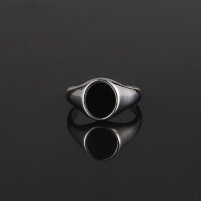 China Real Gemstone Onyx Customizable Collection Hiphop Black Seal Men's Ring Stainless Steel Base 18K Plating Ring for sale