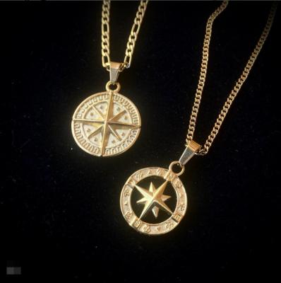 China CLASSIC Custom Made Stainless Steel Trend Necklace Logo Design Compass Polaris Pendant Necklace With 3mm Figaro Chain for sale