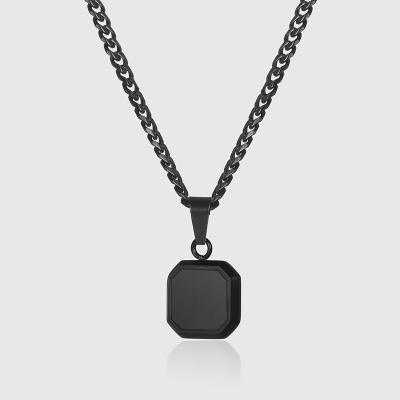 China Popular Black Onyx CLASSIC Men's Square Necklace Stainless Steel Pendant Necklace With 2.5MM Rope Chain for sale