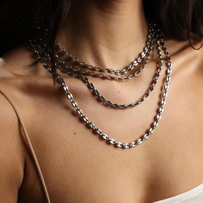 China Highly Polished CLASSIC 6mm MINI Coffee Bean Link Chain Necklace Length 16-24 Inch Stainless Steel Necklace for sale