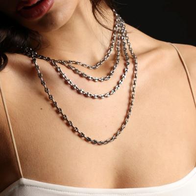 China CLASSIC 4mm Coffee Bean Link Chain Necklace Length 16-24 Inch Highly Polished Stainless Steel Necklace for sale