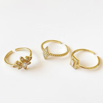 China Shanwu Casual/Sporty S925 Sterling Silver Flower Modern Trio Rings Set Stackable Gold Plated Iced Out Flower Diamond Luxury Ring for sale