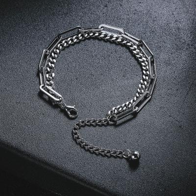 China Punk 16+5cm Personality Double Layer Paper Clip Bangle Icy Style Bracelet Creative Hip Hop Men and Women for sale