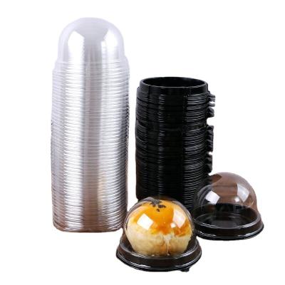 China Moon Cake Box Disposable Clear Packing Plastic Food Container With Lid, Golden, Black, Clear Color for sale