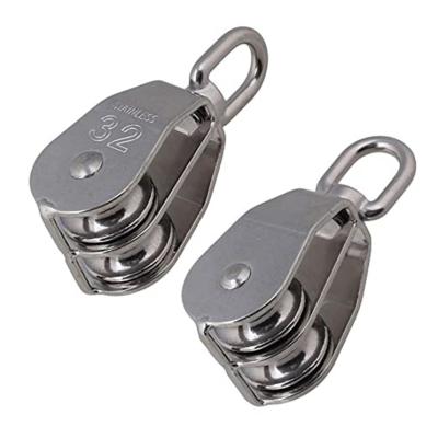 China Wear Resistance Corrossion Marine Hardware M32 Double Pulley 304 Stainless Steel Lifting Pulley Block for sale