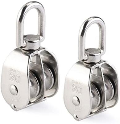 China Wear Resistance Corrossion Marine Hardware M20 Double Pulley Block 304 Stainless Steel Swivel Eye Pulley for sale