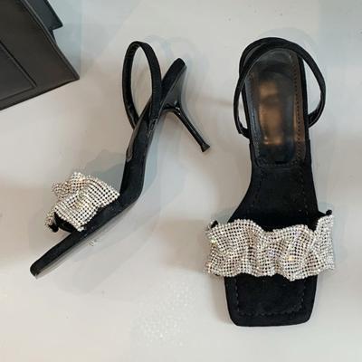 China Fashion Pleated Stiletto Heels Stilettos Women's Fashion Trend PU Leather Ladies Crystal Rhinestone Sandals Summer Party Shoes for sale