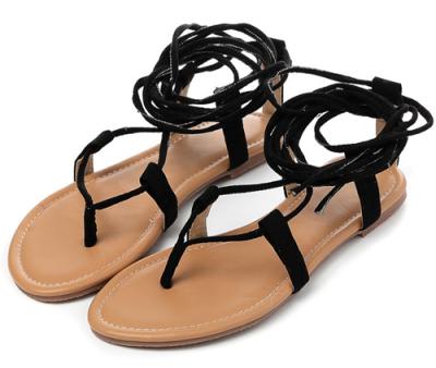 China Apricot 2022 Black Flip Flop Sandals Women Nubuck Bondage Thong Knee High Roman Sandals Multiple Cross-Strap Summer Flip Flops High for sale