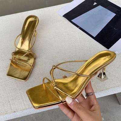 China 2021 Fashion Trend Women's Narrow Band Bottom New Lodging Shoes Shallow Toe Mules Slides Party Slippers Women's Summer Square New for sale