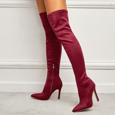 China 2022 Fashion Trend New Women Fashion Over The Knee Boots Led Toe Flock Zipper Thigh High Boots Stripper Shoes for sale