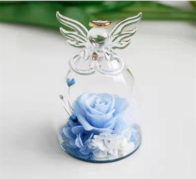 China Factory Supply Valentine's Day Gift Anniversary Gift Real Rose Eternal Preserved Flower in Angel Shape Glass Dome For Valentine's Day Mother's Day for sale