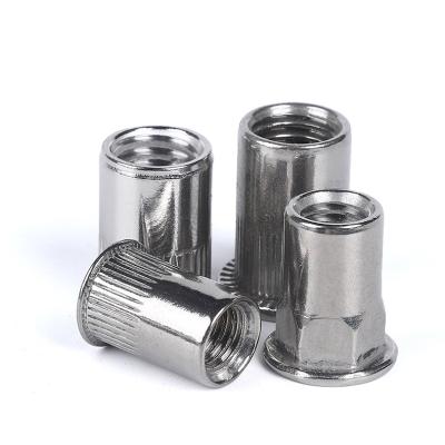 China Retail industry stainless steel threaded rivet nuts riveting nutsert flat head knurled rivnut for sale