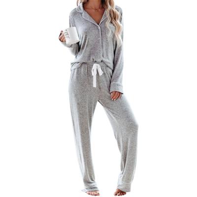 China Breathable Quality Winter Women's Choice V-Neck Button Down Pajamas Casual Long Sleeve 2 Pieces Pajamas Set for sale