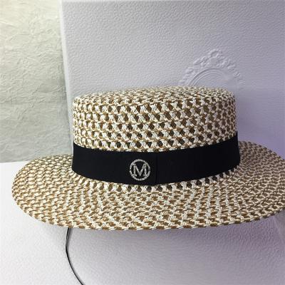 China Checked Fashionable Stylish Female British Straw Top Hat Summer Outdoor Umbrella Hats for sale