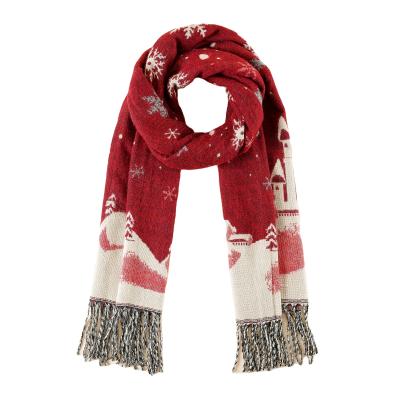 China Cozy/Soft Snowflake Castle Christmas Cashmere Tassel Double-Sided Imitation Scarf for Men and Women for sale