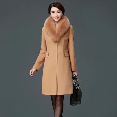 China 2020 New Fashionable Winter Fashion Women Faux Fur Collar Outerwear Female Elegant Woolen Coat Thick Warm Woolen Blends Clothing Woolen Coat for sale