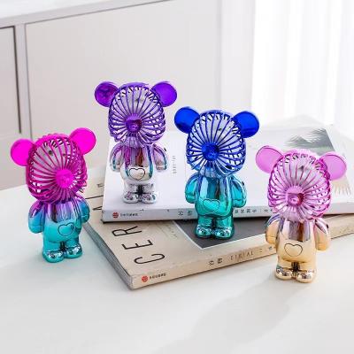 China Household Handheld Electric Fan USB Three-speed Adjustment Process Fan Gift Bear Filling Electroplating Desktop Fan for sale