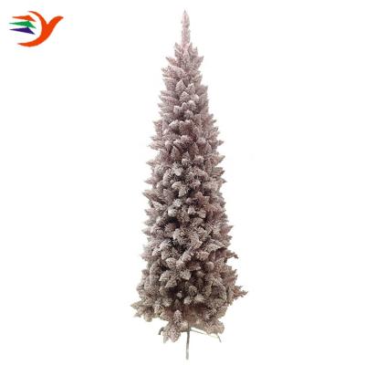 China Christamas Home Decoration New Arrival Led Artificial Slim Pink Flocked Christmas Trees for sale