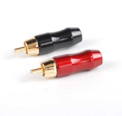 China audio & Video Telephone 24k Black Red Gold Plated Male Metal RCA Solder Audio Cable Connector for sale