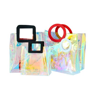 China Recyclable Wholesale Color Laser Square Wedding Portable Gift Bag Transparent PVC Handbag for sale