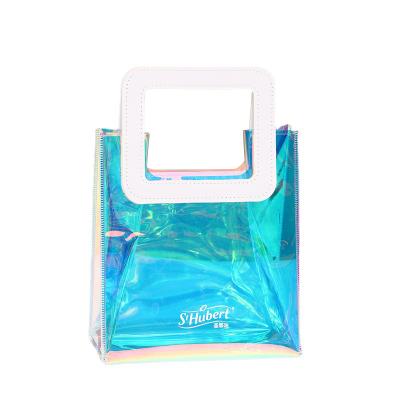 China Recyclable Custom LOGO Handbag PVC Shiny Plastic Bag PP Gift Transparent Magic Laser Shopping Bags for sale