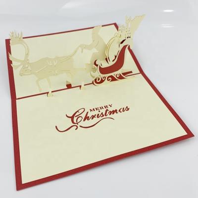 China Christmas Card 3D Old Man Greeting Cards Merry Christmas Sleigh Paper Greeting for sale