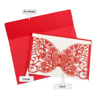 China New Africa Holiday Invitation Business Card Wholesale Custom European Invitation Card Golden Butterfly Wedding for sale