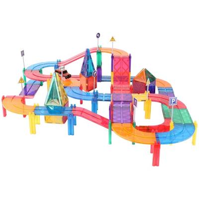 China Diy Child Education Building Block 108pcs MNTL Kids Magnetic Race Track Car Magnetic Track Toy Marble Run Building Block for sale