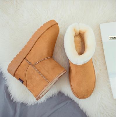 China 2021 Anti-Smell Ladies Snow Bowtie Warmer Plush Suede Rubber Fur Ankle Boot Female Flat Slip On Women Fashion Platform Winter Boots for sale