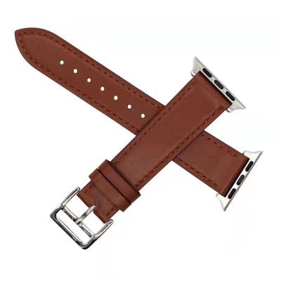 China Custom Handmade Genuine Leather Watch Band Strap Low Moq Durable Stainless Steel Clasp For Apple Watch for sale