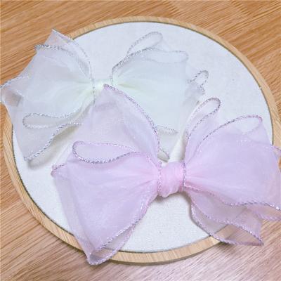 China Fashion Handmade Super Fairy Gauze Bow Flower DIY Shoe Accessories Large Shoe Charm Clothing Shoe Accessories for sale