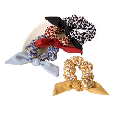 China Fashion french bow tie plaid jacquard hair ring with large floral two dots stripe plaid headdress hair accessories for sale