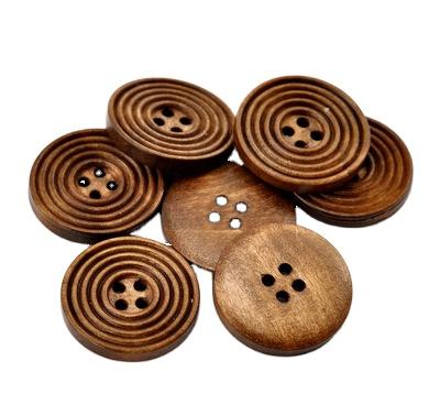 China Washable Style Round Garment Decoration Vintage Natural Wood Printed Wooden Horn Button 4 Holes Button for sale