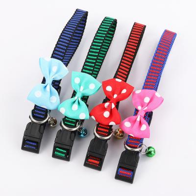 China Viable Creative Cat Nylon Collar Pet Supplies Dog Bow Collar With Bells Dog Stripe Collars Multicolor Optional for sale