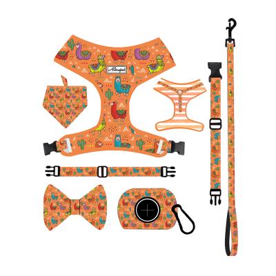 China Stocked Custom Design Dog Harness with Matching Collar Leash Bow Tie and Bandana Set for sale