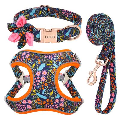 China Thoughtful Small Stocked No Pull Padded Dog Harness Leah Custom Printed Sublimation Pet Accessories Neoprene Dog Collars Bow Tie for sale