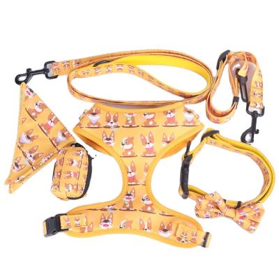 China 2021 Custom Dog Harness Designer Pet Supplies Stocked Reversible Reversible Dog Harness Collar Leash Set for sale