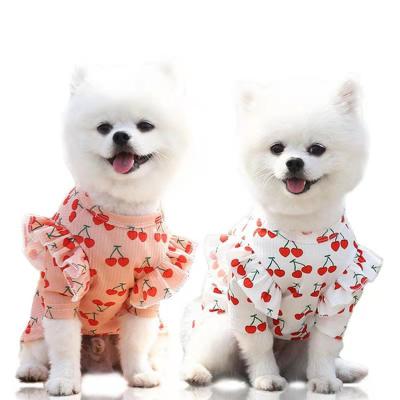 China Sustainable Comfortable Colorful Summer Cherry Fruit Design Plain Dog Clothes Dog T-shirt Pet Clothes for sale