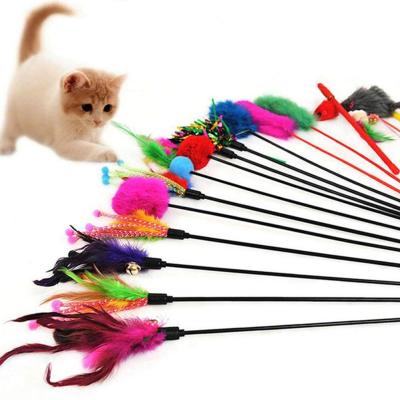 China Colorful Self-Confidence Cat Toy Stick Funny Game Interactive Toy Cat Teaser Toy Viable Hot Selling Feather Bell Pet Toy for sale