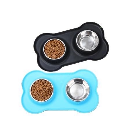 China Eco-Friendly Non-automatic Double Cat Bowl Silicone Dog Bowl For Kitten Cats Puppies for sale