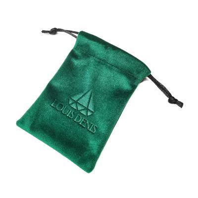 China Recyclable Soft Touch Green Durable Custom Logo Printing Velvet Jewelry Pouch Bag for sale