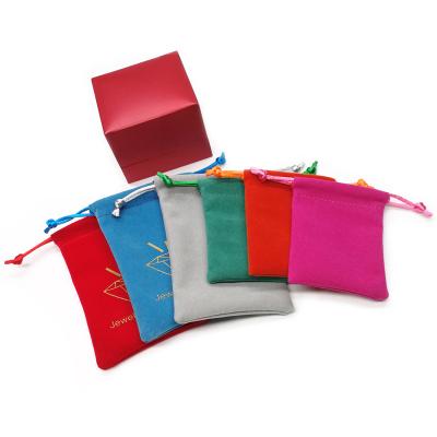 China Recyclable Custom Logo Printed Colorful Velvet Jewelry Pouch With Double Drawstrings for sale