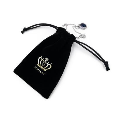 China Gift/Jewelry Packaging Custom Logo Screen Printed Black Velvet Pouches Drawstring Jewelry Bags for sale