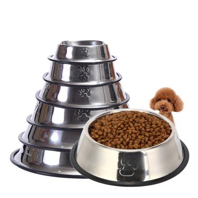 China Hot Selling Viable Stainless Steel Pet Bowl For Cat Dog Paw Print Travel Pet Feeder Water Bowl for sale