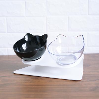 China Sustainable Pet Supplies 15 Degree Pet Food Bowls Non-Slip Double Feeder Bowl Pet Cat Transparent Bowls for Cats and Small Dogs for sale