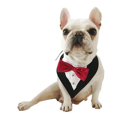 China Viable dog collar towel cat saliva towel pet accessories gentleman bow tie suit for wedding and birthday party for sale